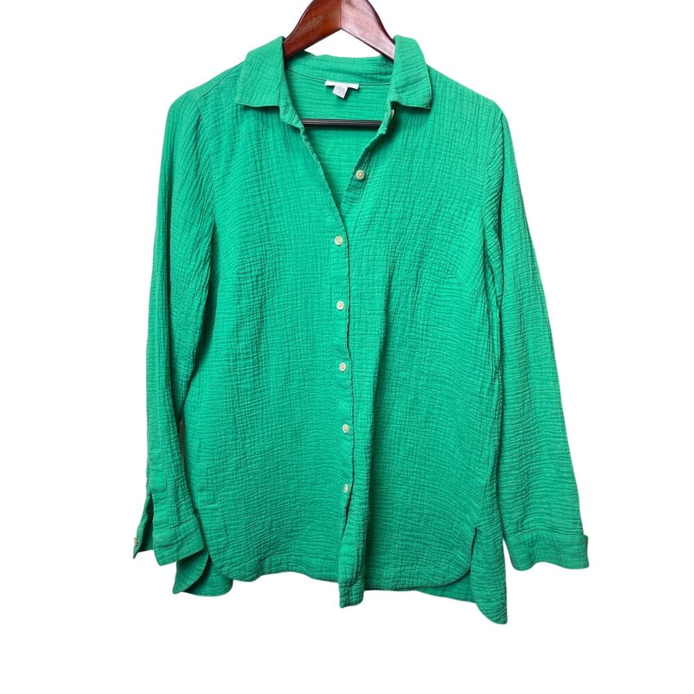 J Jill Seersucker Green Button up blouse